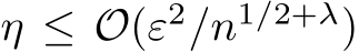  η ≤ O(ε2/n1/2+λ)