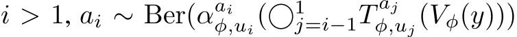 i > 1, ai ∼ Ber(αaiφ,ui(⃝1j=i−1T ajφ,uj(Vφ(y)))