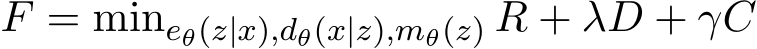  F = mineθ(z|x),dθ(x|z),mθ(z) R + λD + γC