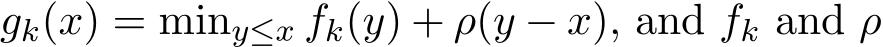  gk(x) = miny≤x fk(y) + ρ(y − x), and fk and ρ