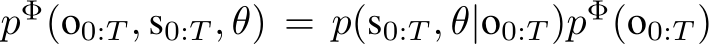  pΦ(o0:T , s0:T , θ) = p(s0:T , θ|o0:T )pΦ(o0:T )