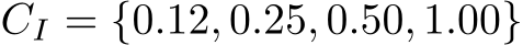  CI = {0.12, 0.25, 0.50, 1.00}