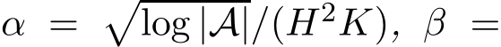  α = �log |A|/(H2K), β =