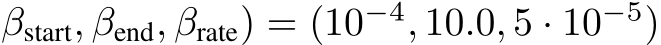 βstart, βend, βrate) = (10−4, 10.0, 5 · 10−5)