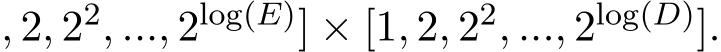 , 2, 22, ..., 2log(E)] × [1, 2, 22, ..., 2log(D)].