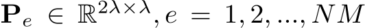  Pe ∈ R2λ×λ, e = 1, 2, ..., NM