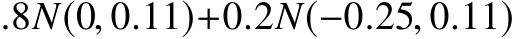 .8N(0, 0.11)+0.2N(−0.25, 0.11)
