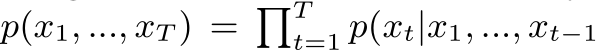 p(x1, ..., xT ) = �Tt=1 p(xt|x1, ..., xt−1
