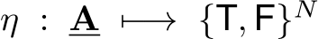  η : A �−→ {T, F}N