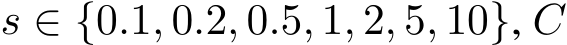  s ∈ {0.1, 0.2, 0.5, 1, 2, 5, 10}, C