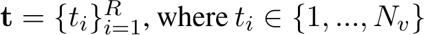 t = {ti}Ri=1, where ti ∈ {1, ..., Nv}