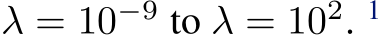  λ = 10−9 to λ = 102. 1