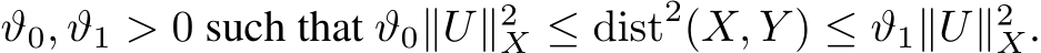  ϑ0, ϑ1 > 0 such that ϑ0∥U∥2X ≤ dist2(X, Y ) ≤ ϑ1∥U∥2X.