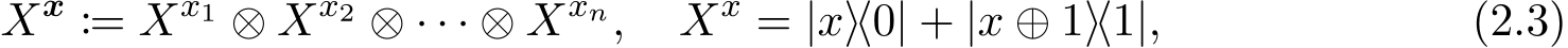 Xx := Xx1 ⊗ Xx2 ⊗ · · · ⊗ Xxn, Xx = |x⟩⟨0| + |x ⊕ 1⟩⟨1|, (2.3)