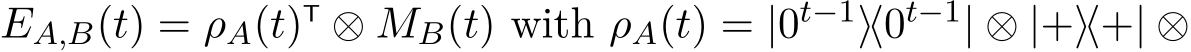  EA,B(t) = ρA(t)T ⊗ MB(t) with ρA(t) = |0t−1⟩⟨0t−1| ⊗ |+⟩⟨+| ⊗