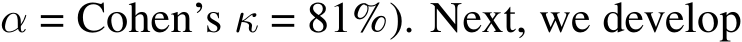  α = Cohen’s κ = 81%). Next, we develop