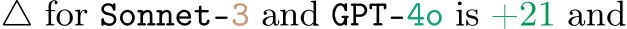 △ for Sonnet-3 and GPT-4o is +21 and